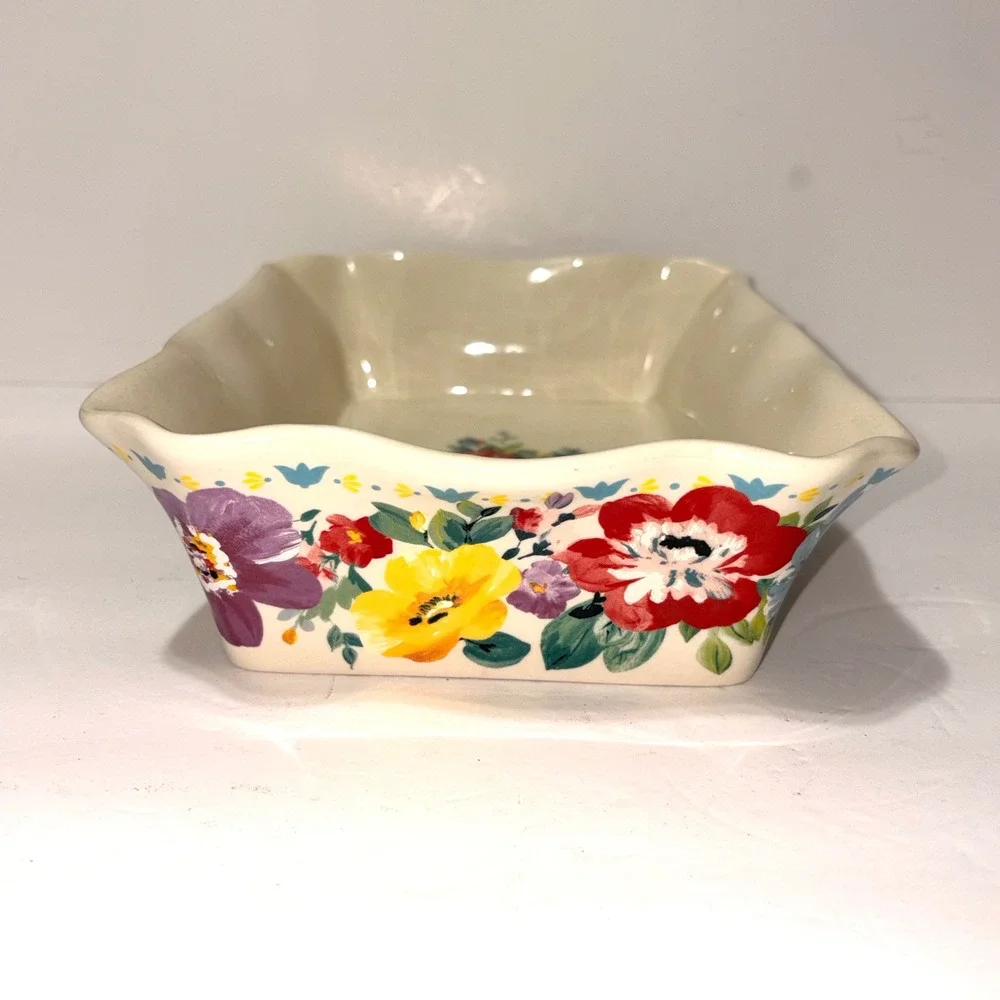 Pioneer Woman Flea Market Floral Oblong Baking Dish Ruffled Casserole 12x8 Baker
